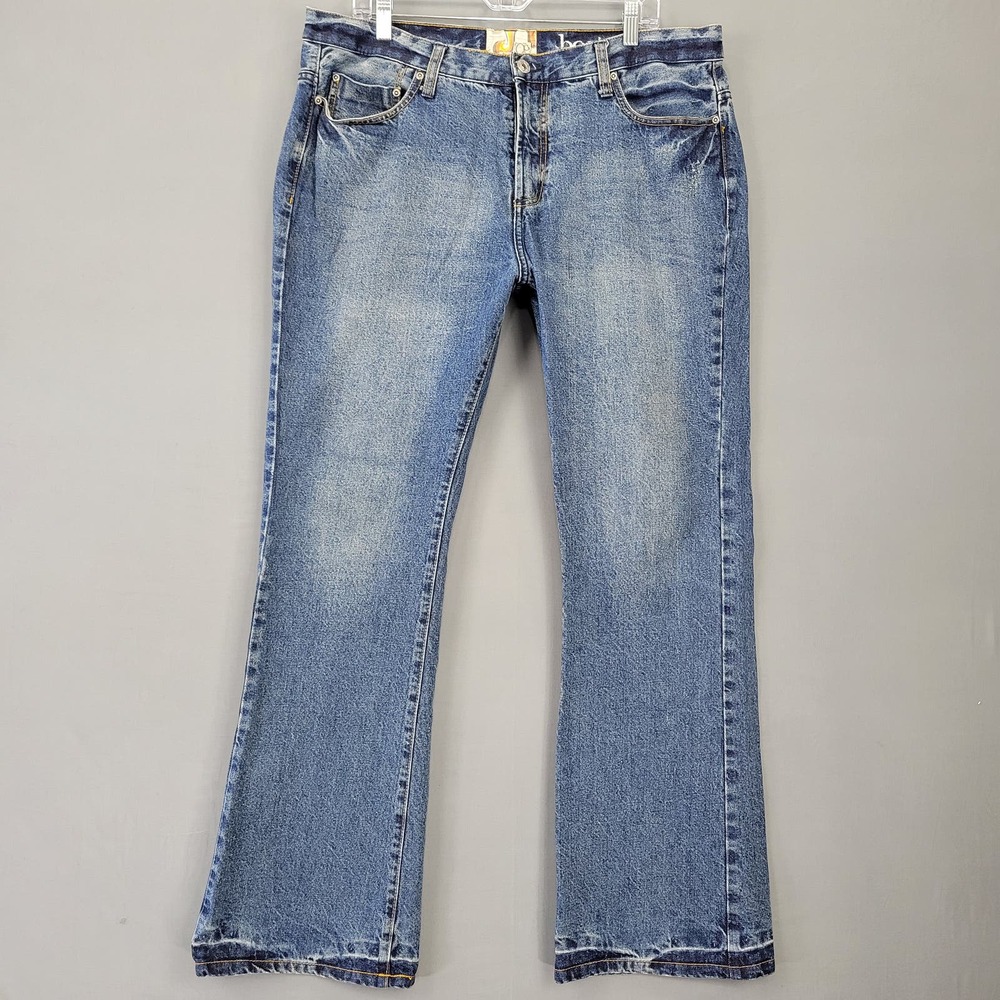 OP Men Jeans Size 38 Blue Bootcut Classic Stonewash Denim Y2K Pockets Zip Cotton